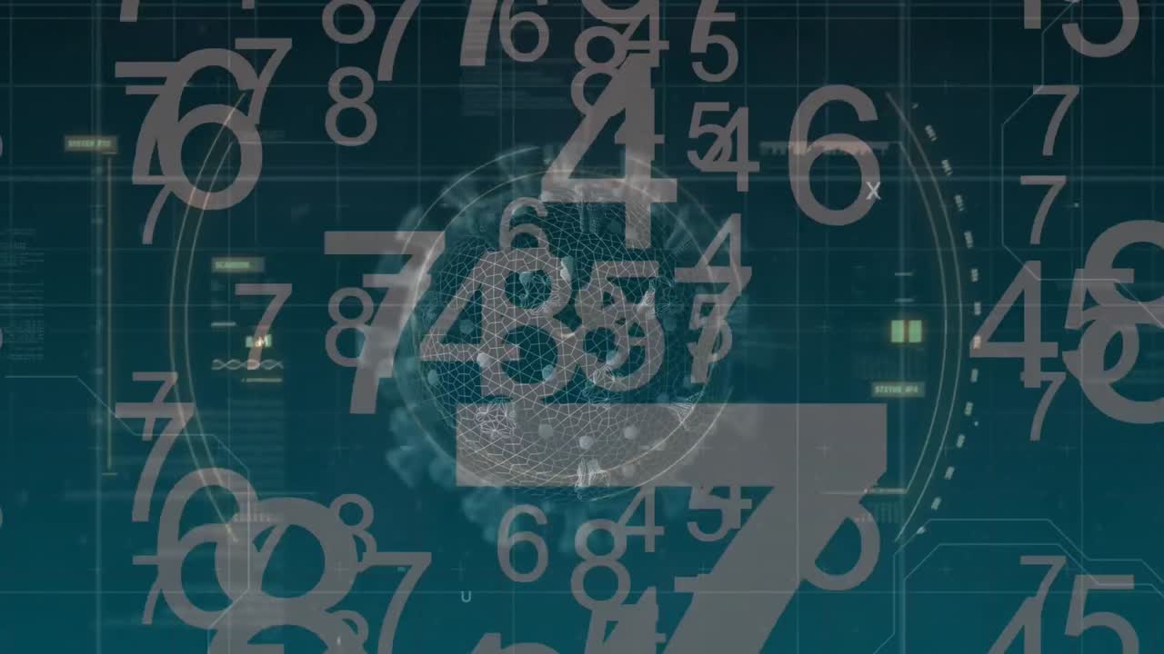 video compuesto digital de los números de escaneo del alcance contra un fondo azul