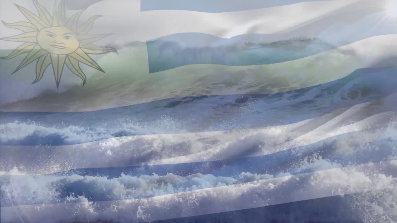 바다의 파도에 맞서 우루과이  ⁇ 발을 흔드는 디지털 구성