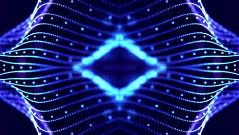 4k looped sci-fi 3d abstract animation. glow blue particles form lines, symmetrical structures like in microworld or cosmic space. for holiday presentations, ceremonies as vj loop motion design