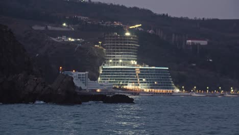 coastal hotel construction at twilight