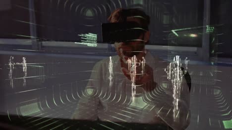 Man with virtual reality headset with data