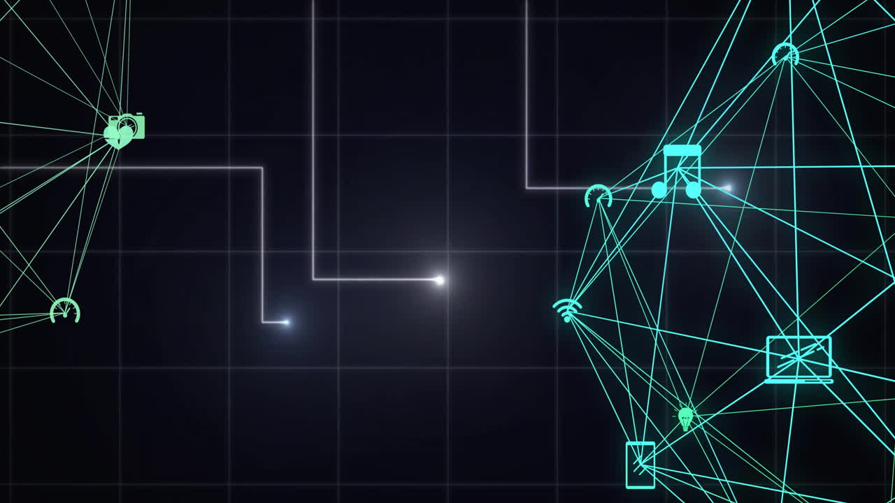 animación de la red de conexiones con iconos sobre puntos de luz