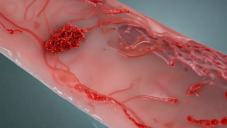 detailed illustration of blood flow in a human artery with red blood cells