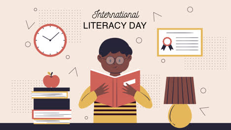 international literacy day illustration of a boy reading a book