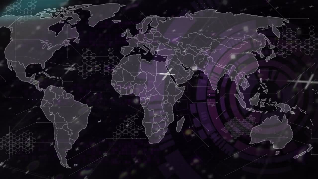 Animation of scope scanning over data processing with world map