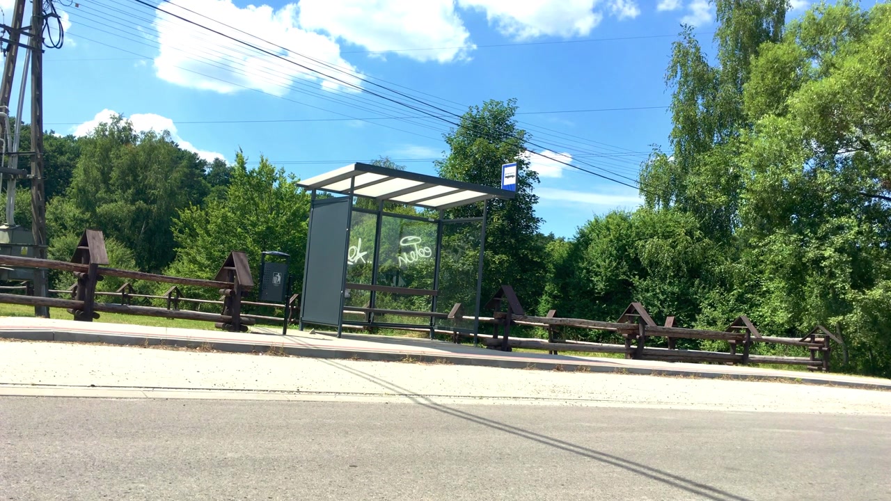 Empty bus stop near the forest in a small village