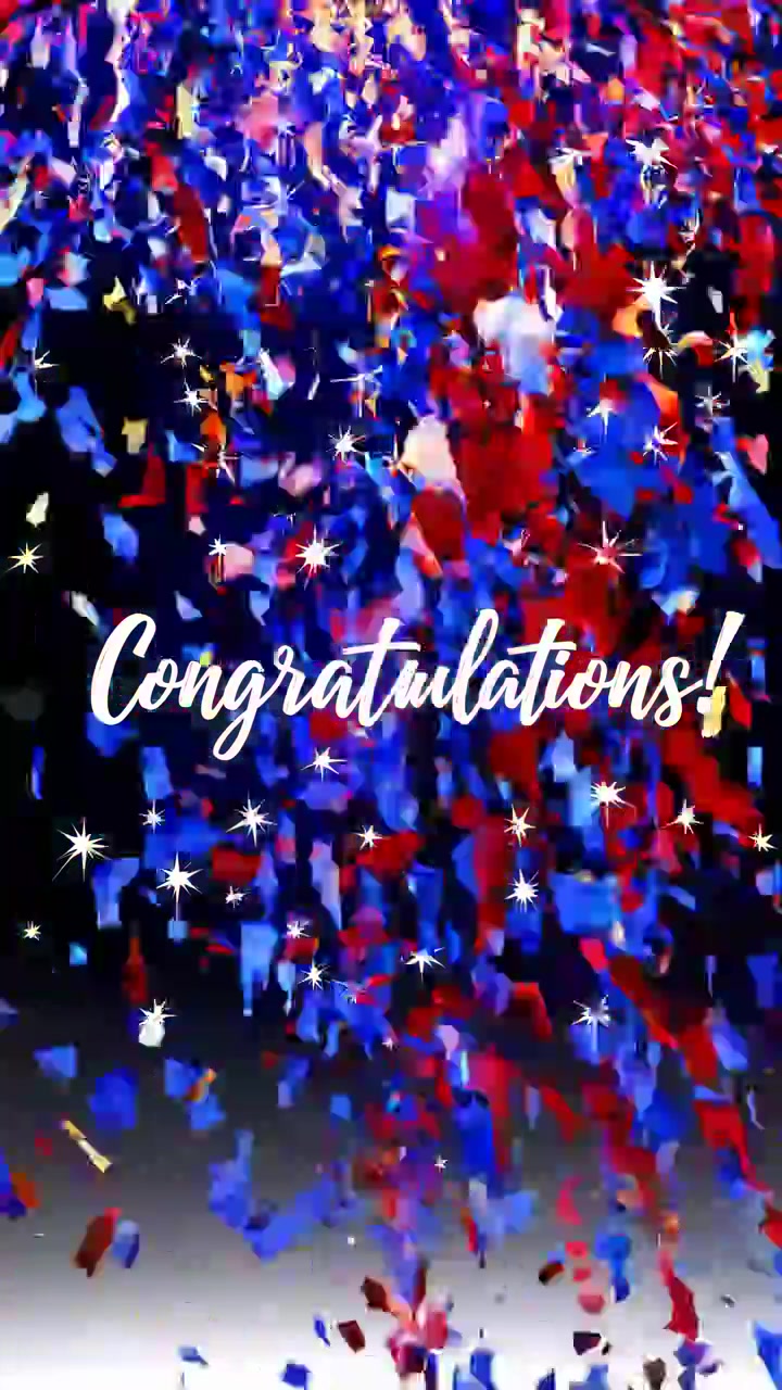 Animated Congratulations Message with Falling Confetti and Sparkling Stars