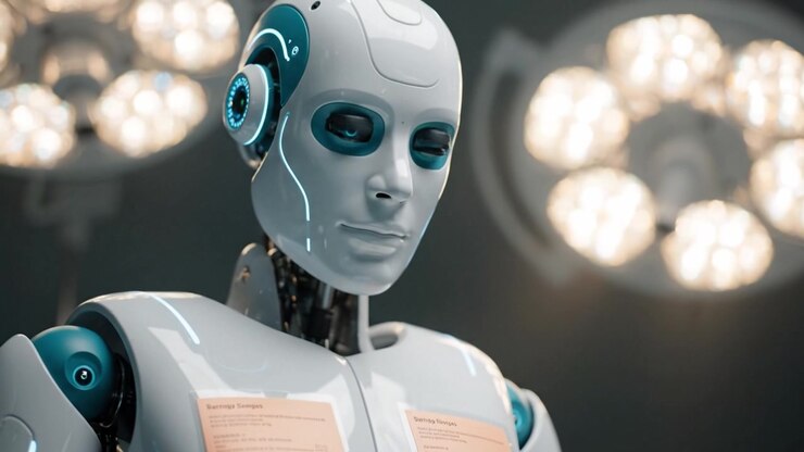 Robot Chirurgico Avanzato che Assiste in Procedure Mediche con Precisione e Design High-Tech, Mostrando Tecnologia Innovativa nelle Operazioni Sanitarie