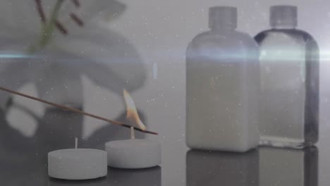 animación de polvo sobre velas y botellas
