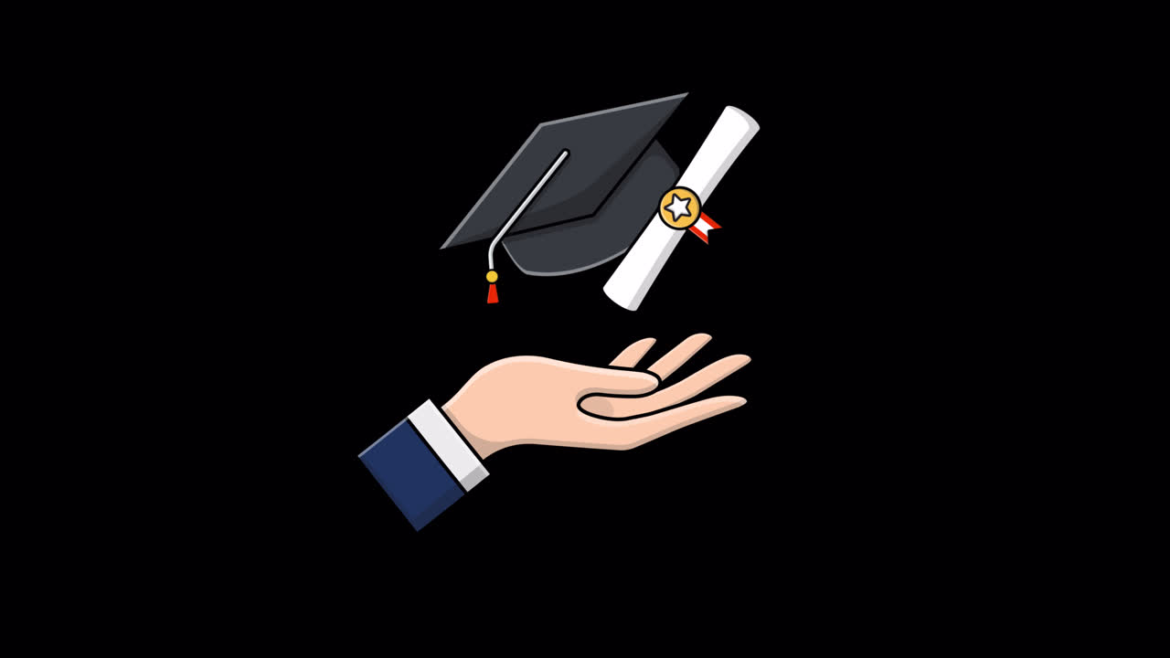 Animated Hand Holding Graduation Cap and Diploma