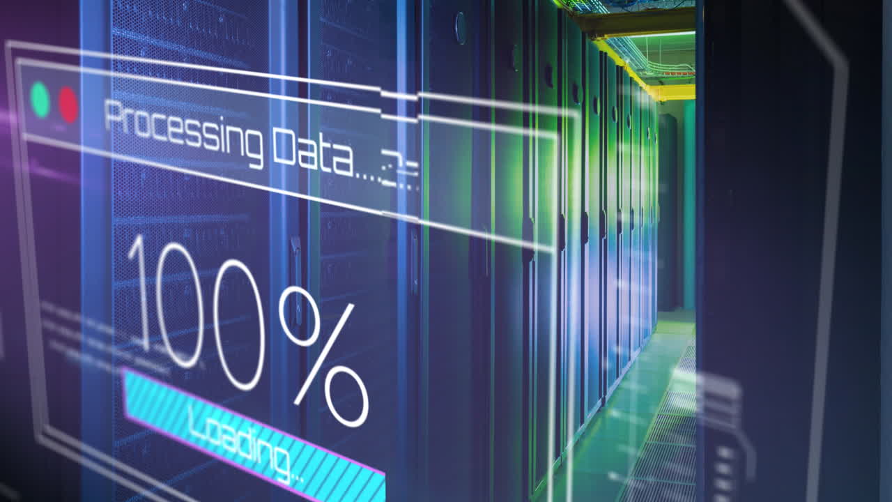 Animation of data processing over server room