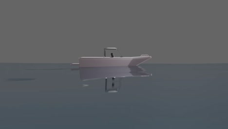 3d modeling art of a silver speedboat anchored in a very calm sea.
