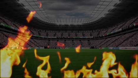 Sports-stadium-with-flames-in-foreground