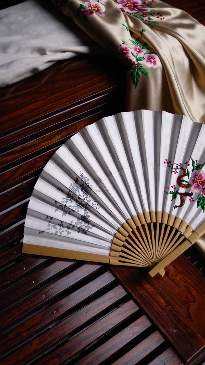 Ornate Paper Fan and Silk Kimono