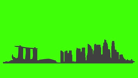 silhouette of singapore city scape popping up on the green screen