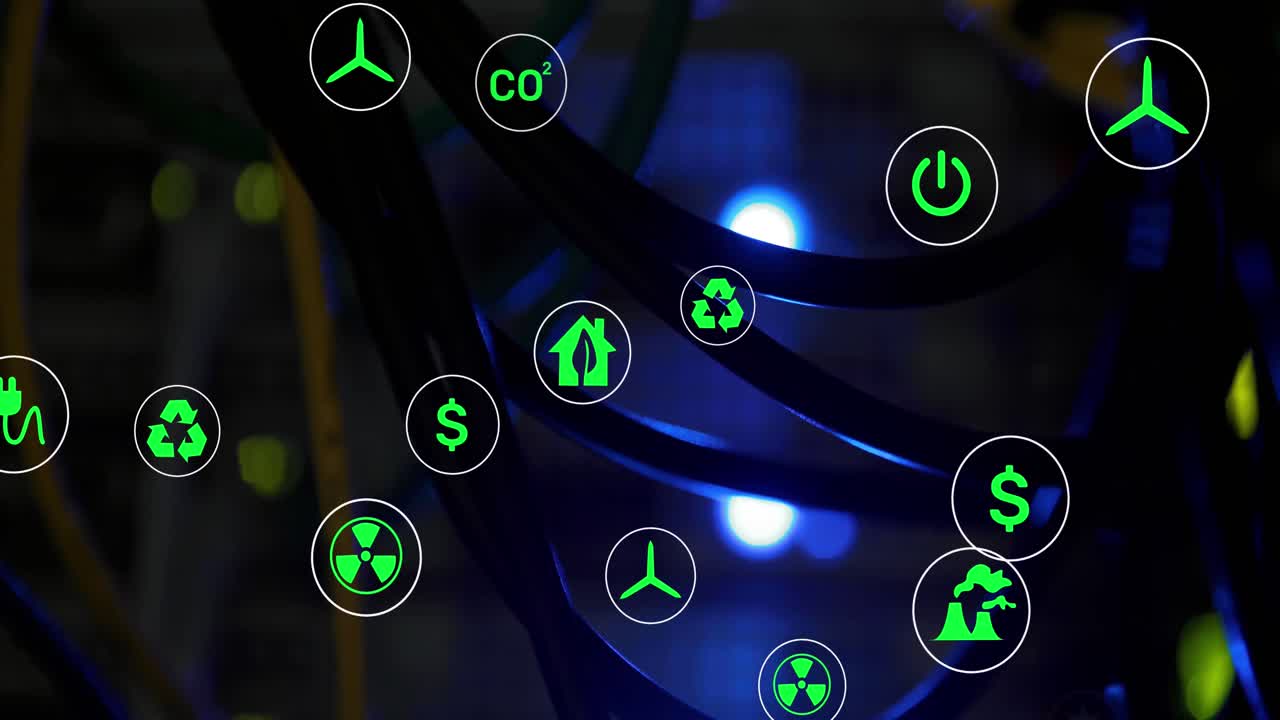 animación de iconos digitales a través de cables