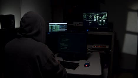 computer hacker typing in code
