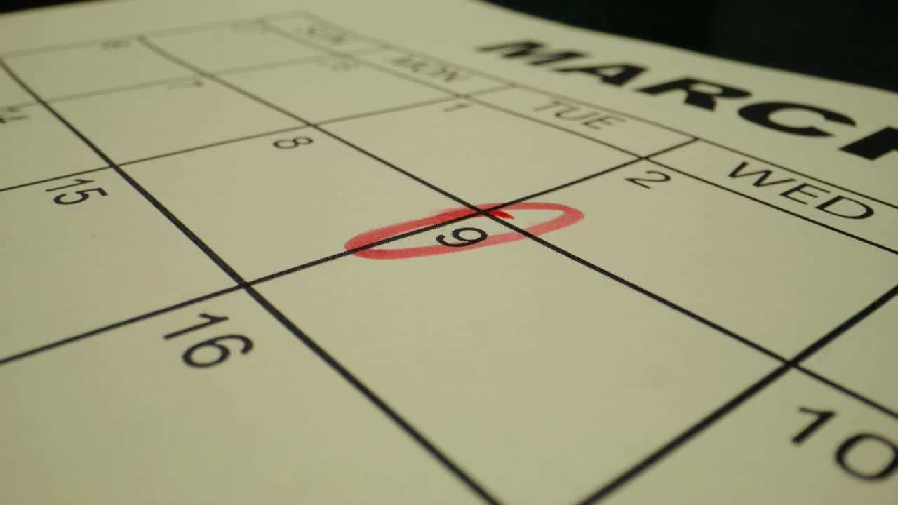 Marked date on a calendar for March