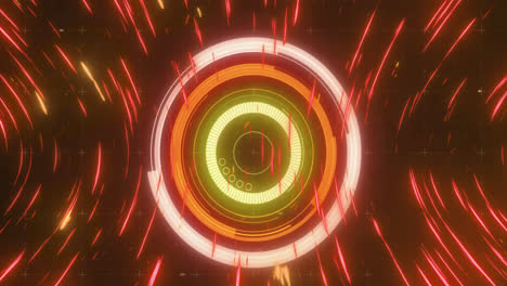 animación de escaneo de alcance con rayos de luz rojos y amarillos brillantes en el fondo