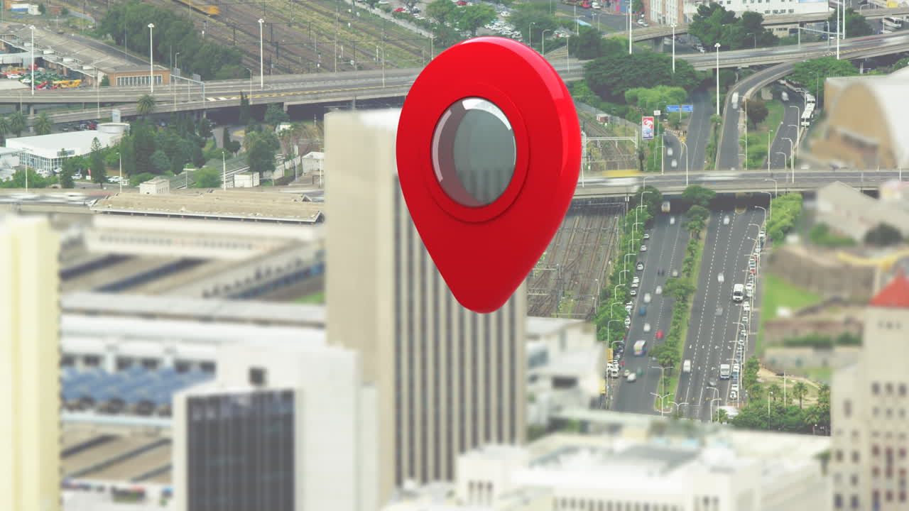 mapa pin y la vista de la ciudad 4k