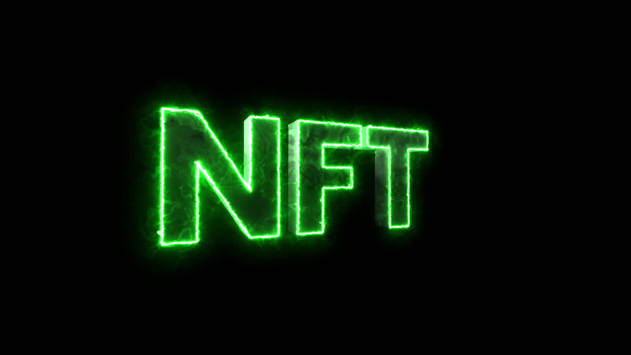 concepto de neón verde de token no fungible nft con monedas criptográficas