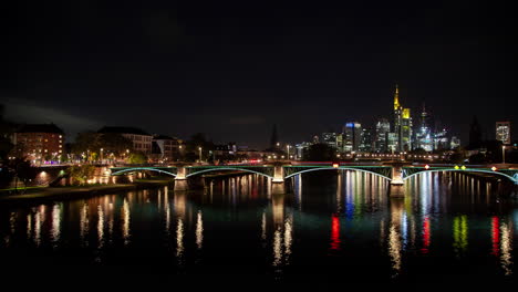 frankfurt skyline reflection by night