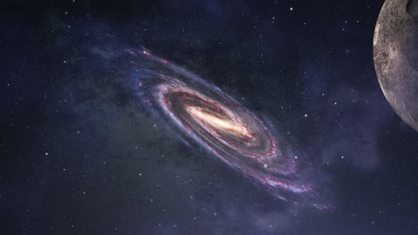 a planet with a spiral galaxy background in the universe