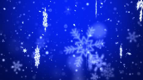 christmas background of winter snowflakes falling slowly down blue light festive gradient loop.