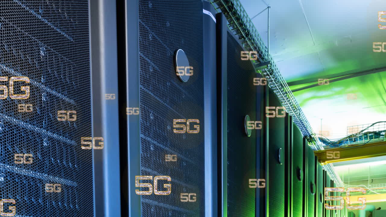 texto de 5g repetido sobre la sala del servidor de computadora