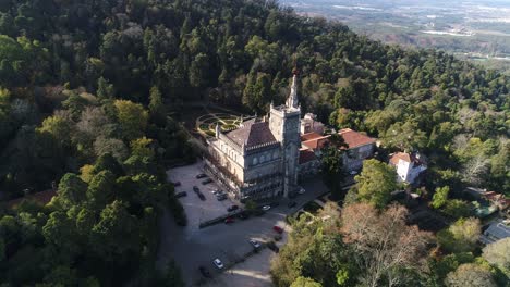 flying over beautiful palace and garden of bussaco portugal