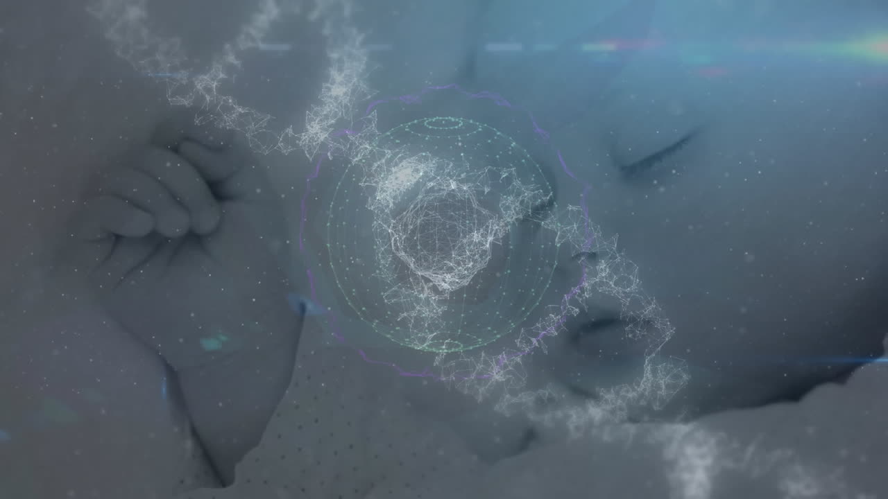 animación del globo con una red de conexiones sobre una mujer usando una computadora portátil