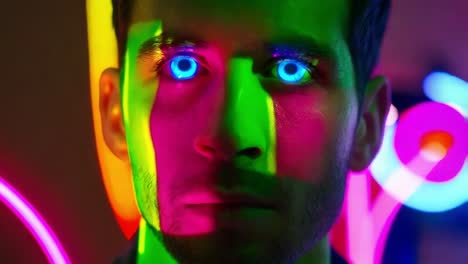 man with neon lights on face