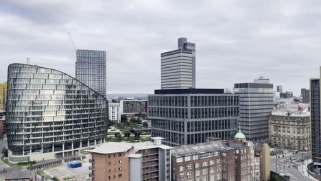 dramatic manchester city centre view of old and new buildings and construction