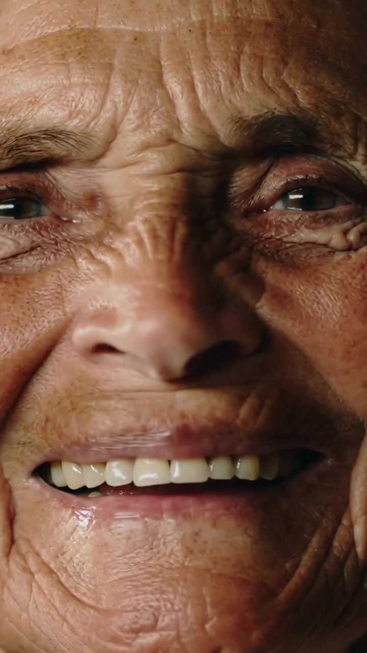 Vertical video: Laughing senior woman tilting head back in warm room, expressing joy, showing teeth