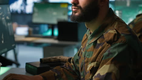 military dispatcher managing communications networks, gathering intel