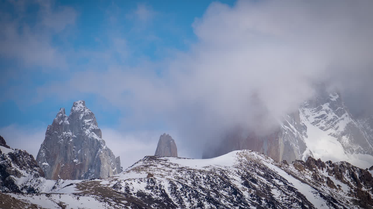 Freezing Weather on Top of Andes Peak, Clouds Timelapse on Mount Fitz Roy