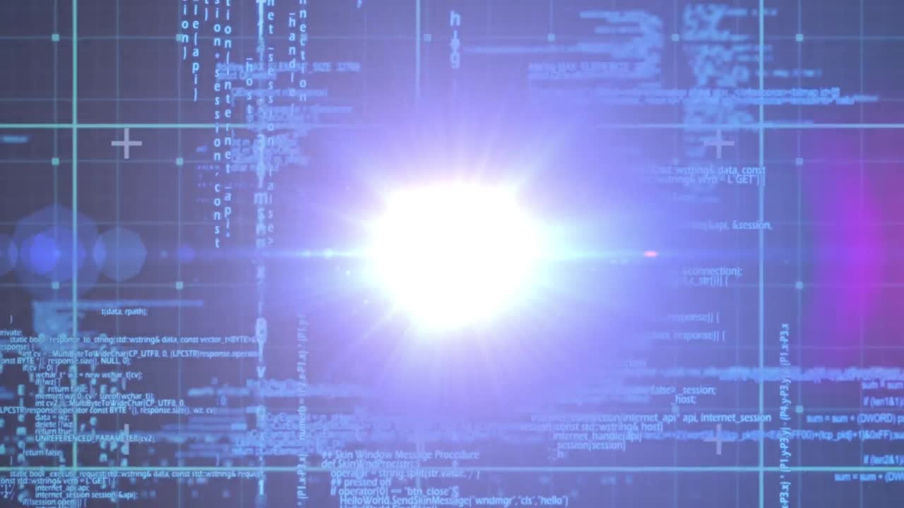 Animation of digital data processing over purple background