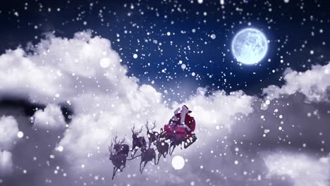 Animation-Von-Schnee,-Der-über-Weihnachten-Fällt,-Weihnachtsmann-Im-Schlitten-Mit-Rentieren