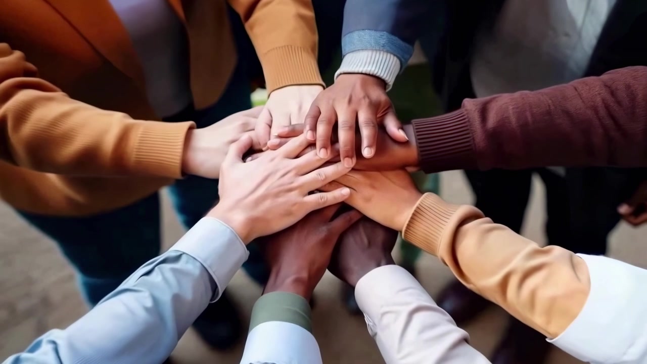 Diverse Group of People Stacking Hands in a Symbol of Unity