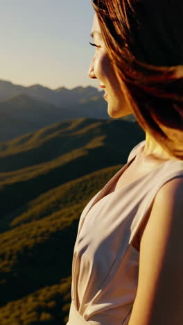 woman on a mountain top at sunset