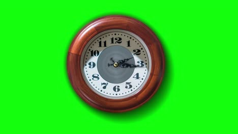 round wooden wall clock on a green background
