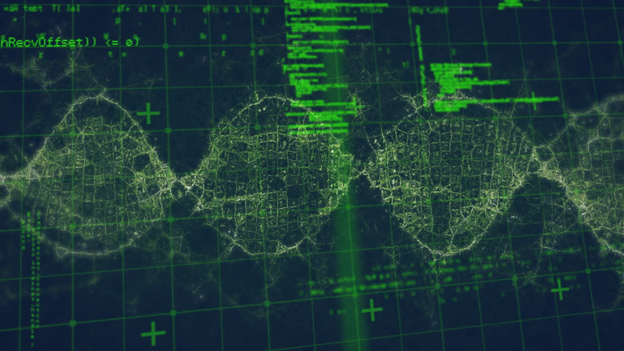 procesamiento de datos a través de ondas digitales girando contra un fondo azul