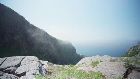 misty view from the donnamannen mountain in norway - wide shot