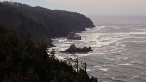 coastal landscape with rocky outcrops and waves