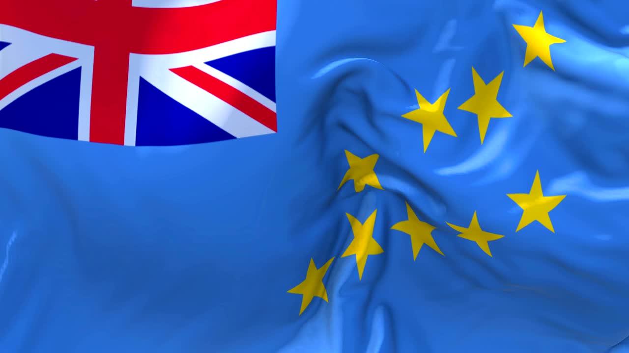 바람의 느린 동작 애니메이션에서 tuvalu는 바람이 부는 날에 4k 현실적인 직물 텍스처 발을 부드럽게 부는 연속적인 원활한 루프 배경입니다.