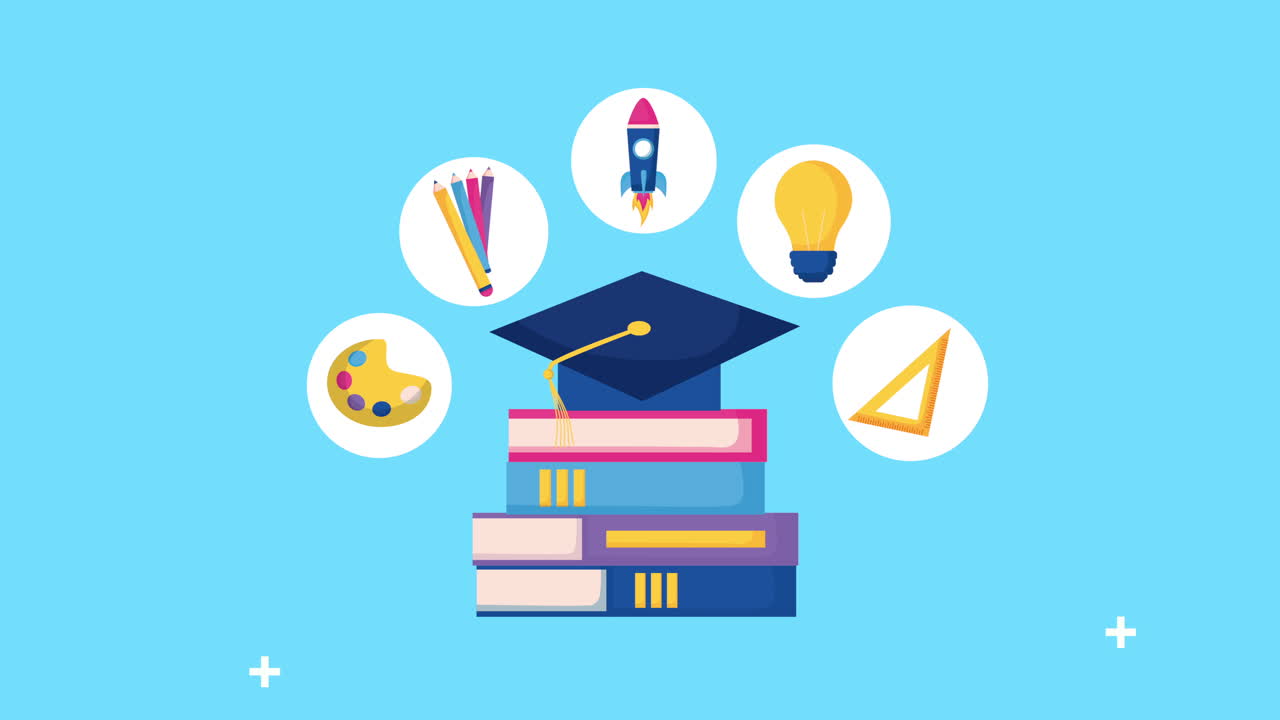 vuelta a la temporada escolar con pilas de libros y iconos establecidos