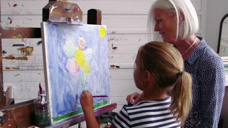 grandmother and granddaughter painting in studio shot on r3d