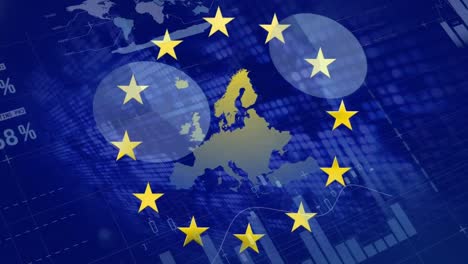 Animation-of-financial-data-processing-over-flag-of-european-union