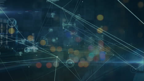 animation of networks of connections over out of focus city lights