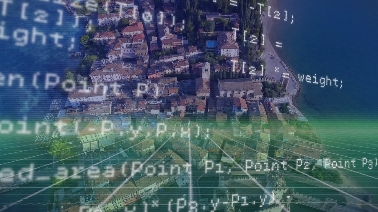 풍경 위의 컴퓨터 데이터 처리의 애니메이션